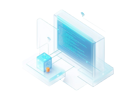 Isometric code editor with connected software components representing custom software development